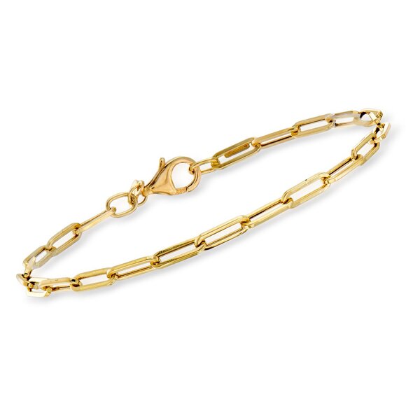 14K Solid Yellow Gold Paperclip Link Bracelet Ross-Simons Italy 8 in Paper Clip - Picture 1 of 10